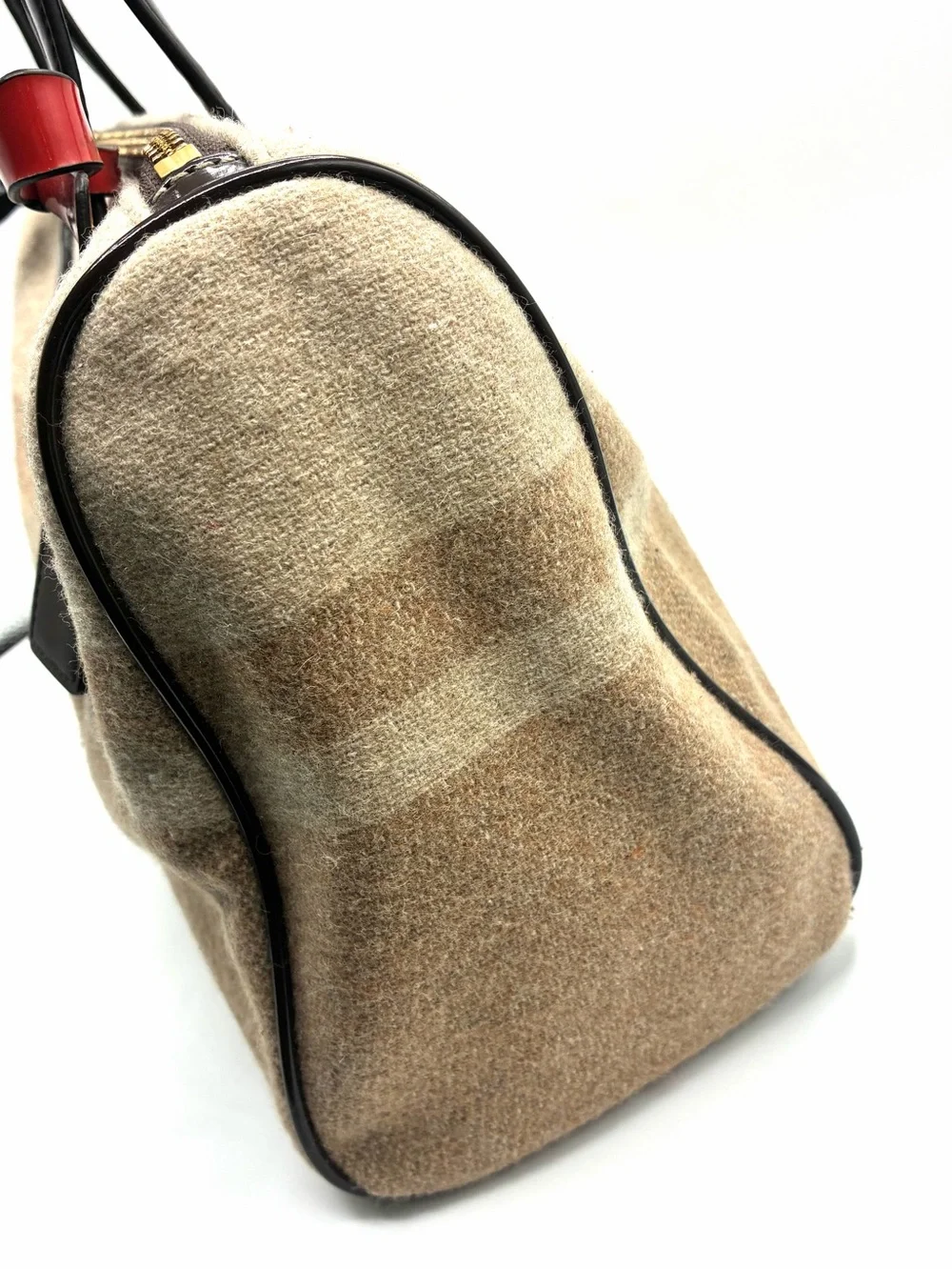 Coach Wool Stripe Satchel Bow Bag F24784 Beige Brown
